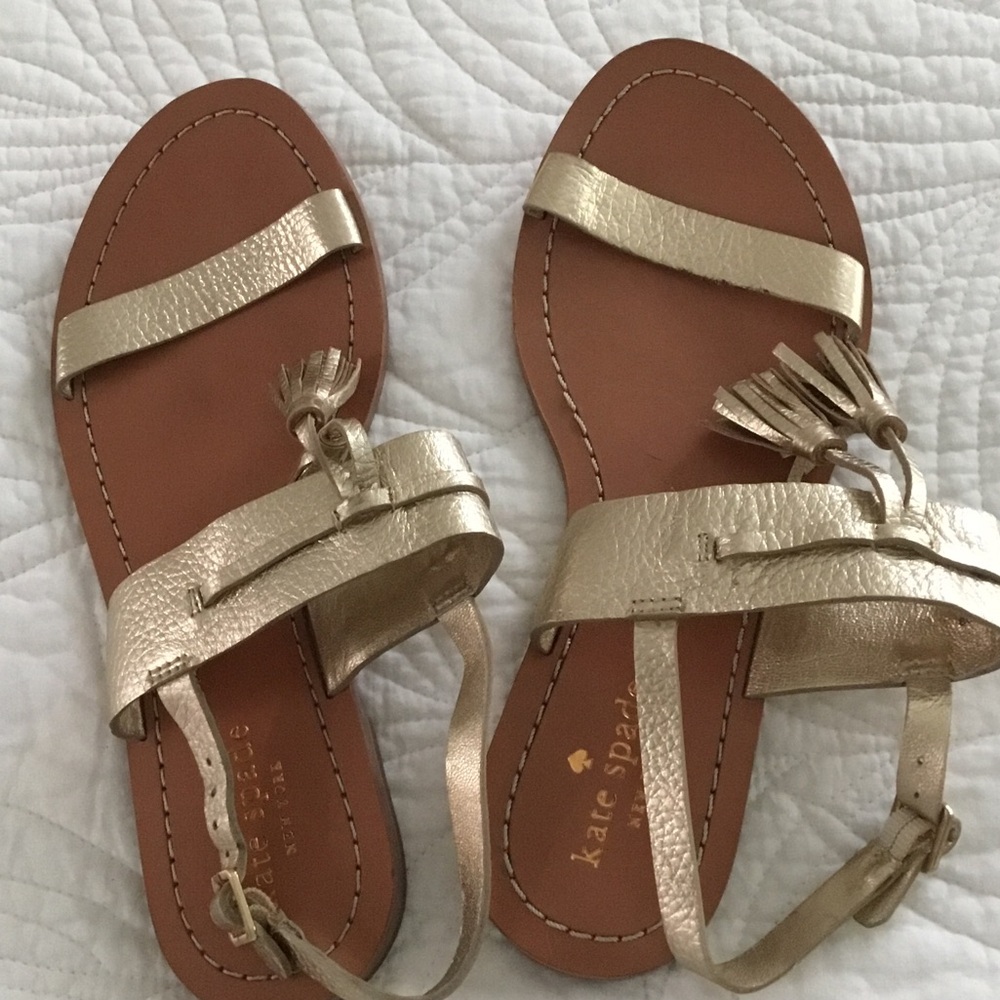 kate spade Gold Leather Tassel Flat Sandals